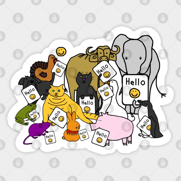 Group of Cute Animals say Hello Sticker by ellenhenryart